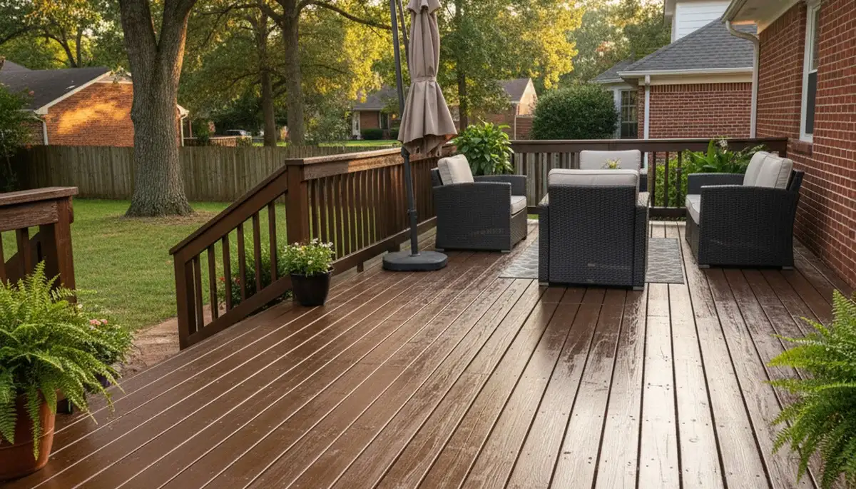 Finished deck staining after pressure cleaning in Memphis, TN enhances wood beauty and weather protection