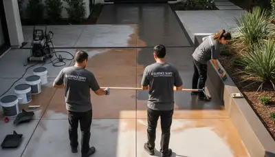 Professional concrete staining on residential patio in Memphis, TN by expert house painters