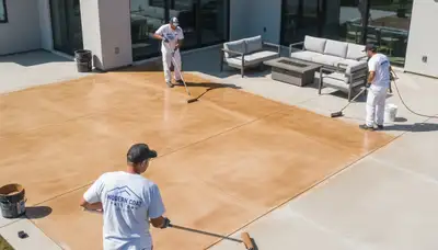 Professional concrete staining on driveway in Memphis, TN by local house painters for durable finish