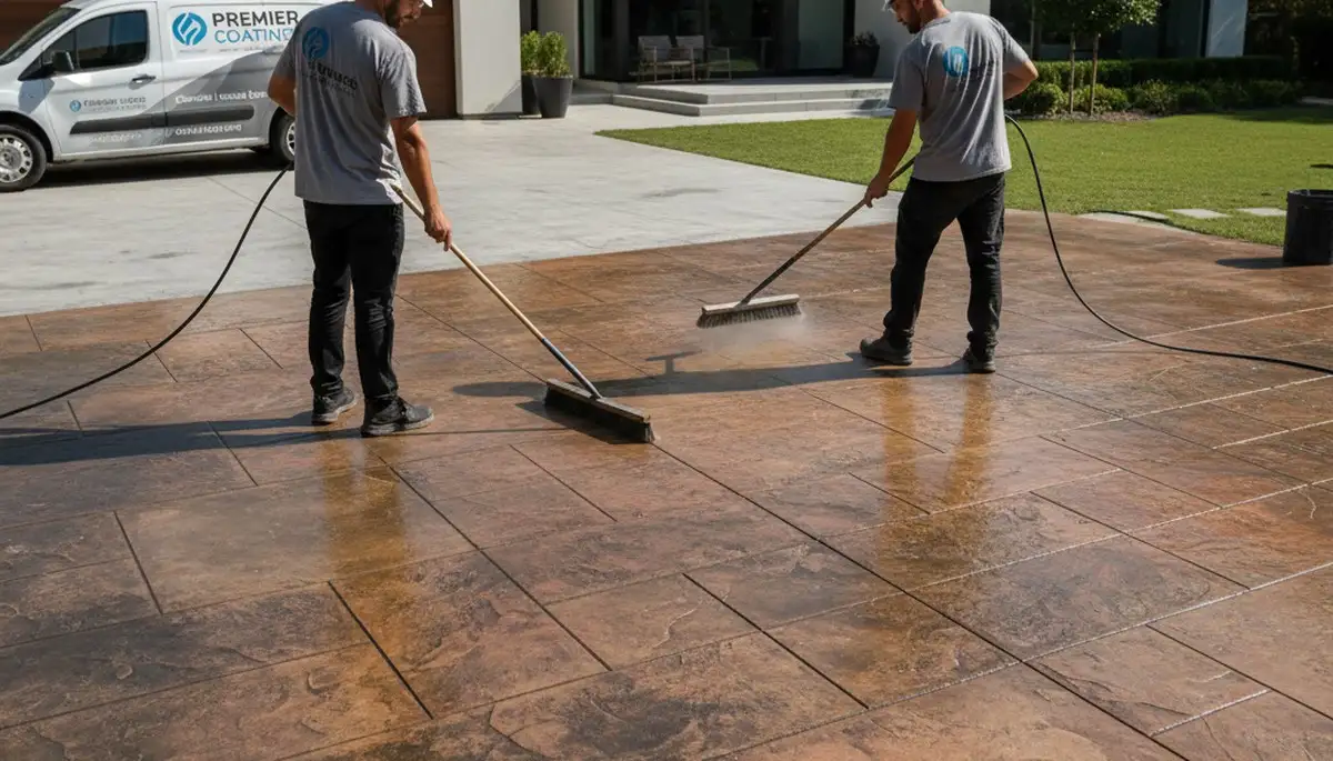 Professional concrete staining on patio surface in Memphis, TN by local house painting experts