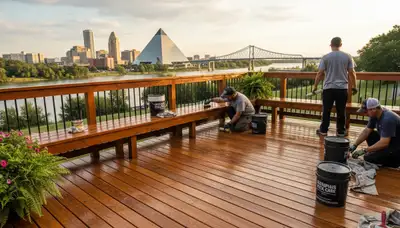Professional deck staining in Memphis TN enhancing wood grain and protecting outdoor decks from weather damage