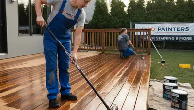 Professional deck staining service by house painters in Memphis, TN protecting wood from weather damage