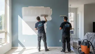 Drywall repair experts fixing wall cracks and humidity damage in a Memphis TN home interior
