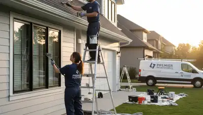 Professional gutter painting on a Memphis TN home by expert house painters for weather protection