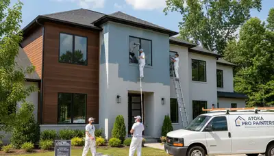 Professional house painters working on exterior home in Memphis, TN