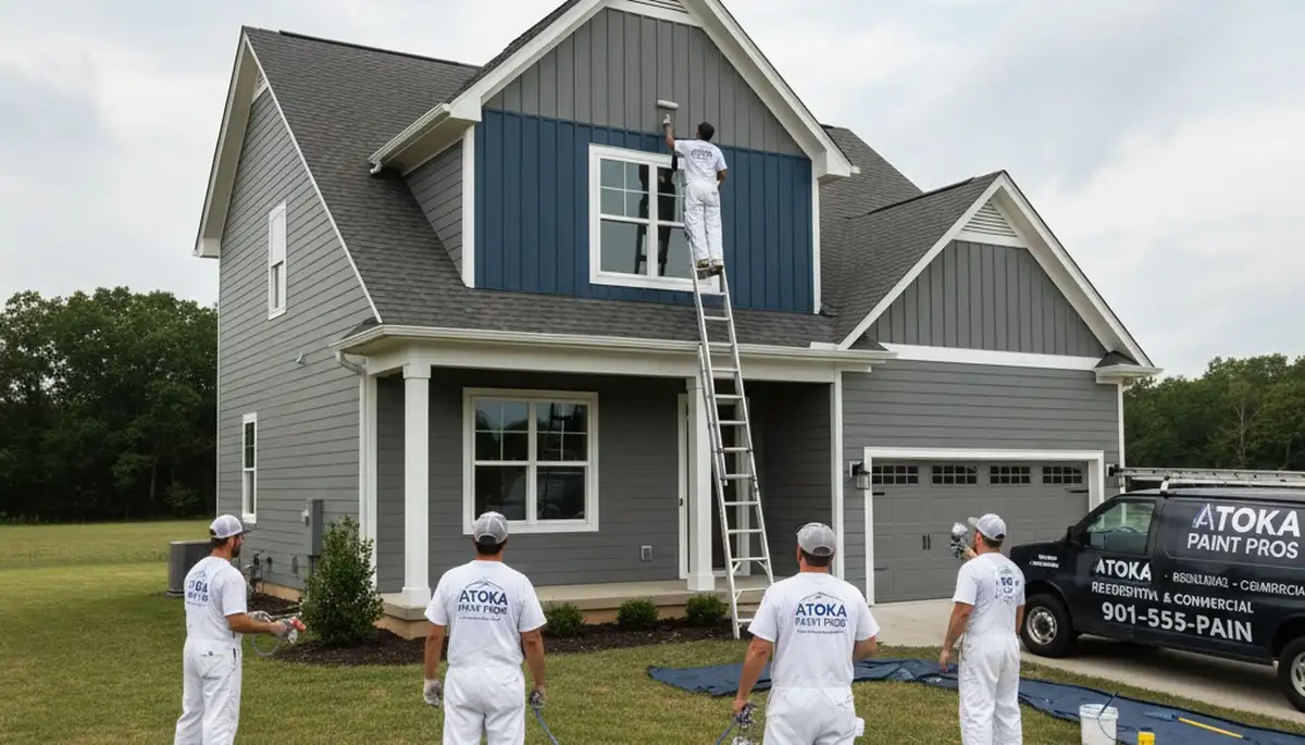 Professional house painters in Memphis TN improving home exterior with quality paint finish