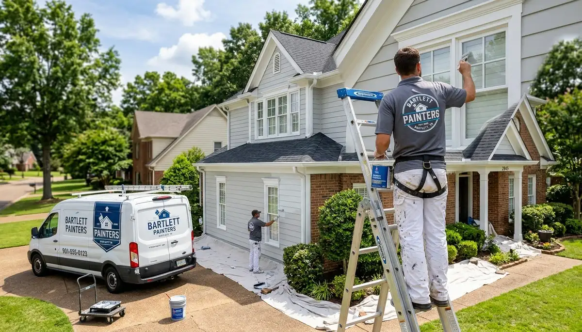 Professional house painters working on residential exterior in Memphis TN