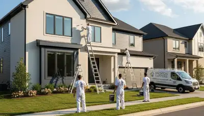 Professional house painters working on residential exterior in Memphis, TN