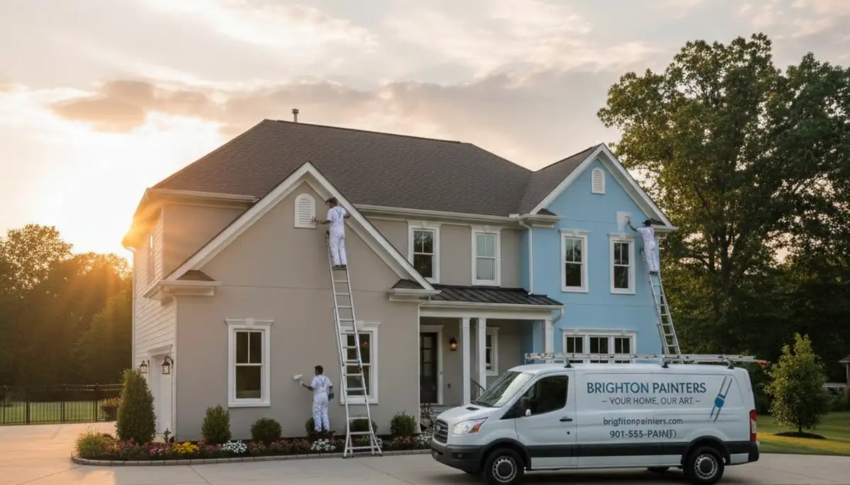 Professional residential house painters working on exterior home in Memphis, TN