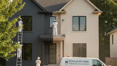 Professional house painters in Memphis TN applying fresh exterior paint to a residential home