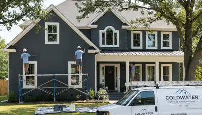 Professional house painters working on residential exterior in Memphis, TN