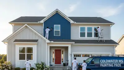 Professional house painters in Memphis TN applying exterior paint to a residential home façade