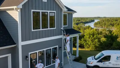 Professional house painters working on exterior home in Memphis, TN
