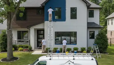 Professional house painters completing exterior home painting in Memphis, TN