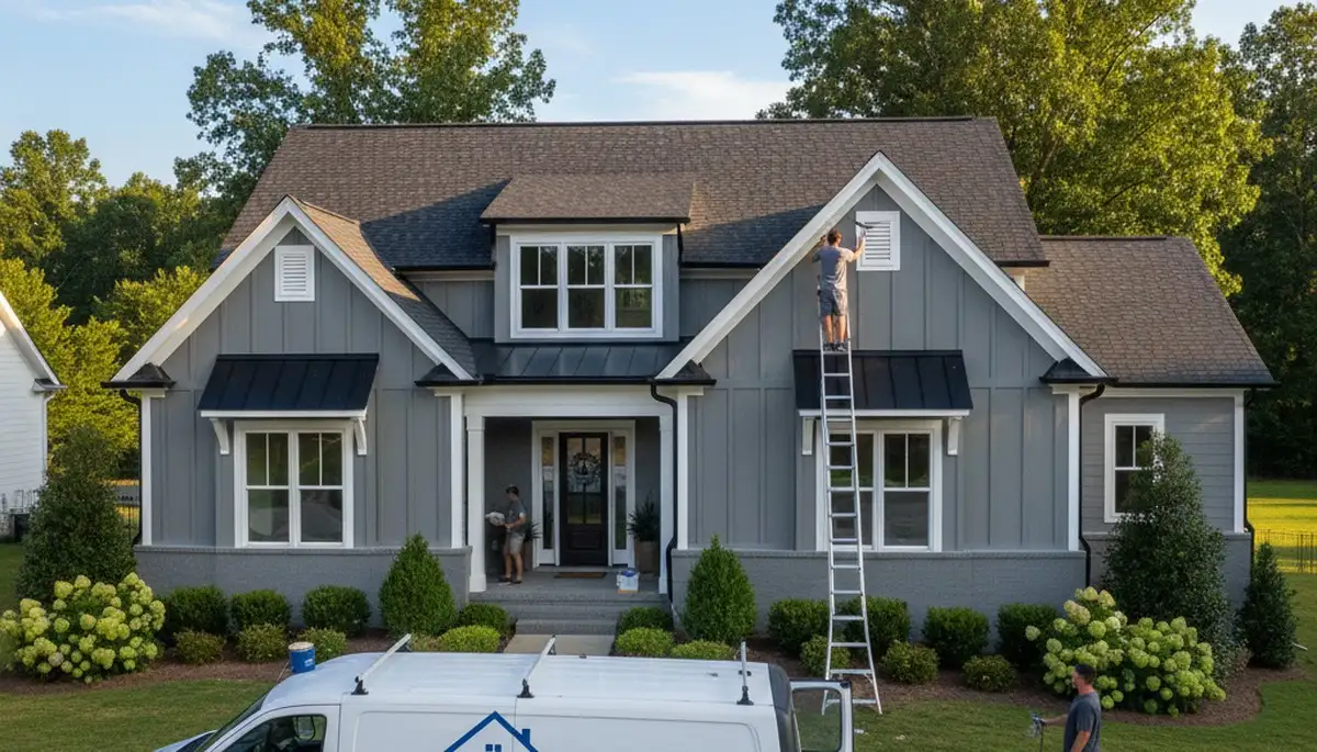 Professional house painters working on residential exterior in Memphis TN