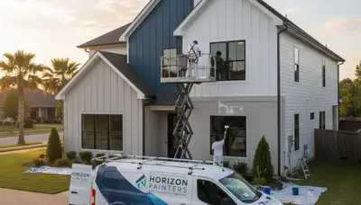 Professional house painters in Memphis TN applying exterior paint to a residential home façade