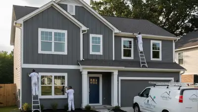 Professional house painters working on exterior home in Memphis, TN