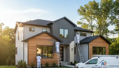 Professional house painters in Memphis TN applying exterior paint to a residential home