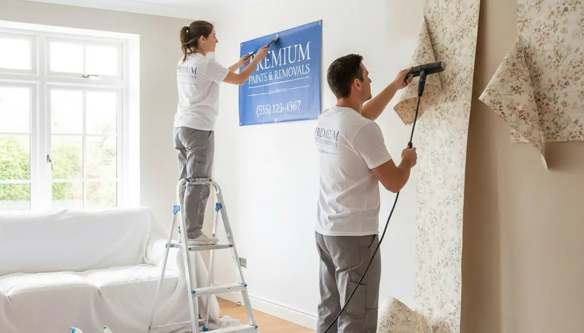 Professional wallpaper removal service by house painters in Memphis, TN preparing walls for new paint